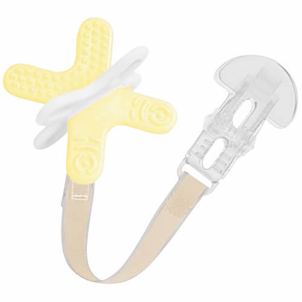 Mam Mam Bite & Relax Phase 2 & Clip 4m+, Κωδ 566 Μίνι Πολύκρικος Οδοντοφυΐας με Κορδέλα Στήριξης Ιδανικός για τα Πίσω Πρώτα Δοντάκια 1 Τεμάχιο - Κίτρινο