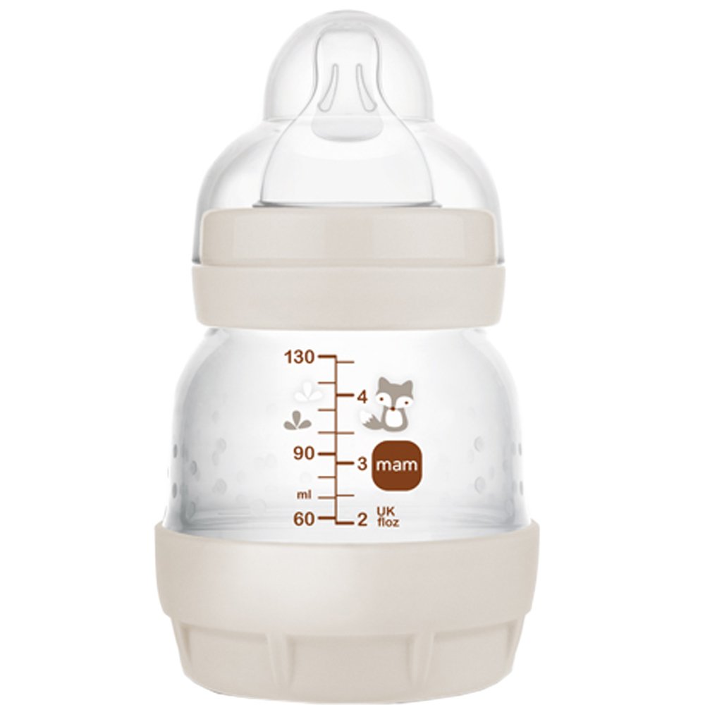 Mam Mam Easy Start Anti-Colic Plastic Bootle 0m+ Μπιμπερό Πολυπροπυλενίου με Θηλή Σιλικόνης Αργής Ροής & Σύστημα Κατά των Κολικών 130ml, Κωδ 353SUc - Κρεμ