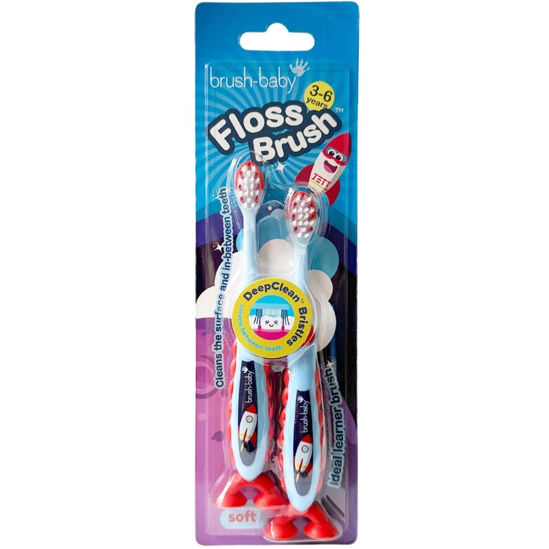 Brush-Baby Brush-Baby Floss Brush Kids Toothbrush 3-6 Years Παιδική Οδοντόβουρτσα για Παιδιά από 3-6 Ετών 2 Τεμάχια - Διαστημόπλοιο