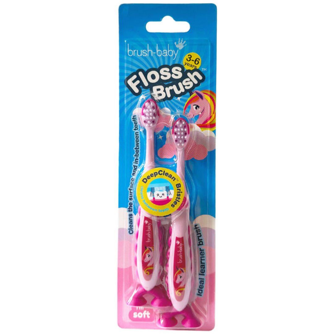 Brush-Baby Brush-Baby Floss Brush Kids Toothbrush 3-6 Years Παιδική Οδοντόβουρτσα για Παιδιά από 3-6 Ετών 2 Τεμάχια - Μονόκερος