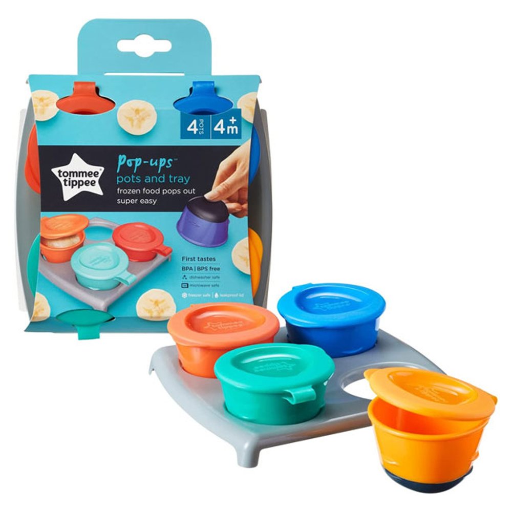 Tommee Tippee Tommee Tippee Pop-ups Pots & Tray Set 4m+ Σκεύη Αποθήκευσης Τροφίμων με Βάση 4 Τεμάχιο