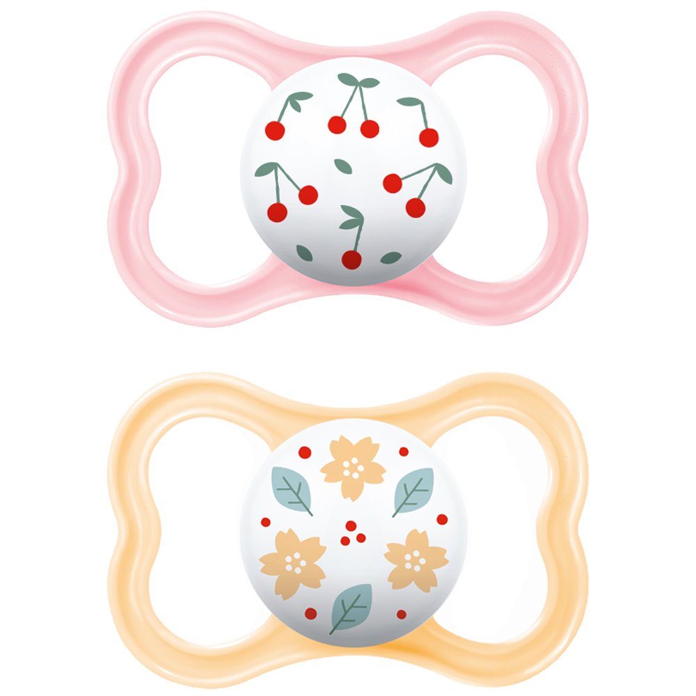 Mam Mam Air Orthodontic Latex Soother 6-16m Κωδ 216LG Ορθοδοντική Πιπίλα από Καουτσούκ με Μεγάλες Οπές Αερισμού & Θήκη Μεταφοράς 2 Τεμάχια - Ροζ / Πορτοκαλί