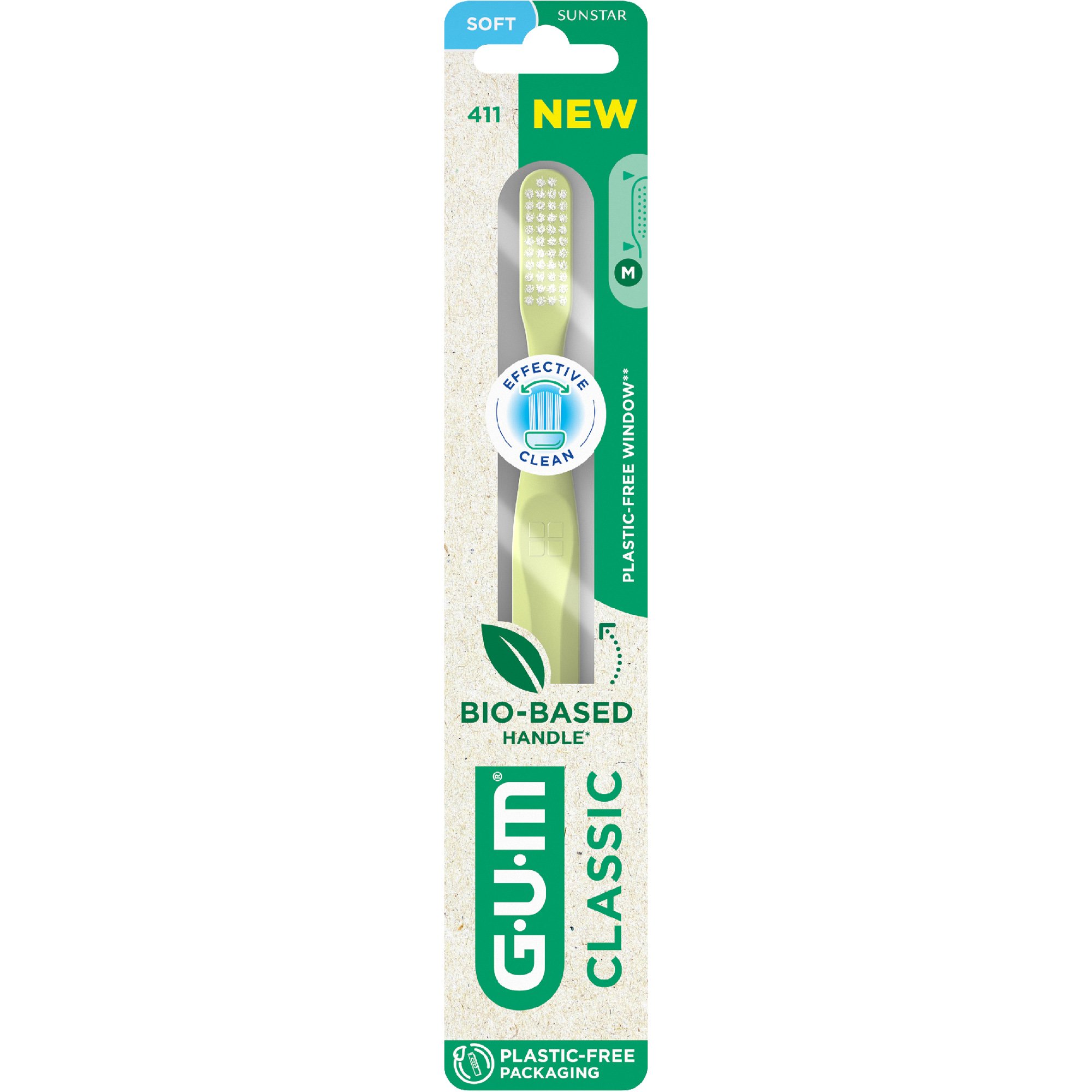 Gum Classic 411 Soft Toothbrush Μαλακή Οδοντόβουρτσα για την Καθημερινή Φροντίδα των Δοντιών & των Ούλων 1 Τεμάχιο - Κίτρινο