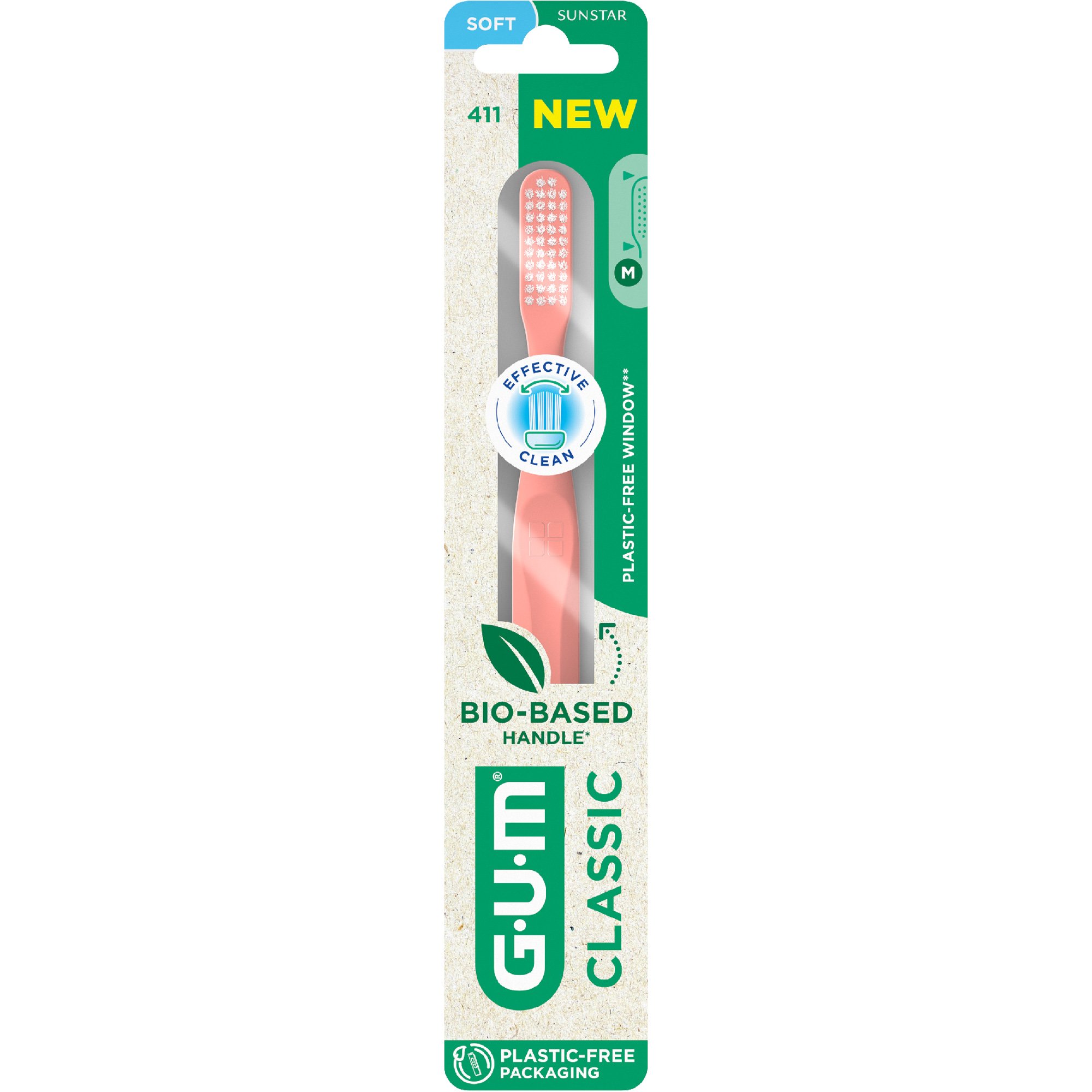 Gum Classic 411 Soft Toothbrush Μαλακή Οδοντόβουρτσα για την Καθημερινή Φροντίδα των Δοντιών & των Ούλων 1 Τεμάχιο - Πορτοκαλί