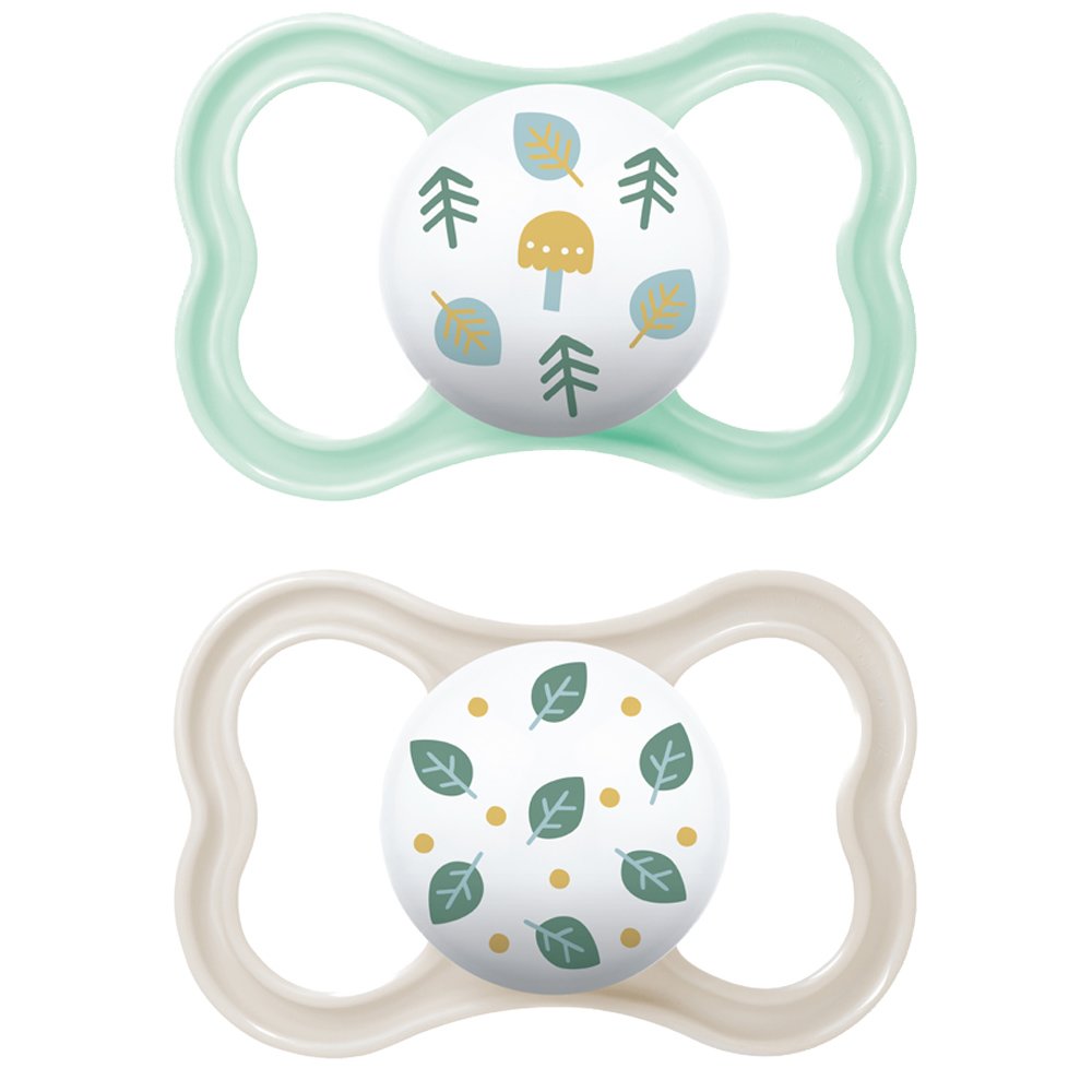 Mam Mam Air Orthodontic Latex Soother 6-16m Κωδ 216L Ορθοδοντική Πιπίλα από Καουτσούκ με Μεγάλες Οπές Αερισμού & Θήκη Μεταφοράς 2 Τεμάχια - Πράσινο / Ζαχαρί