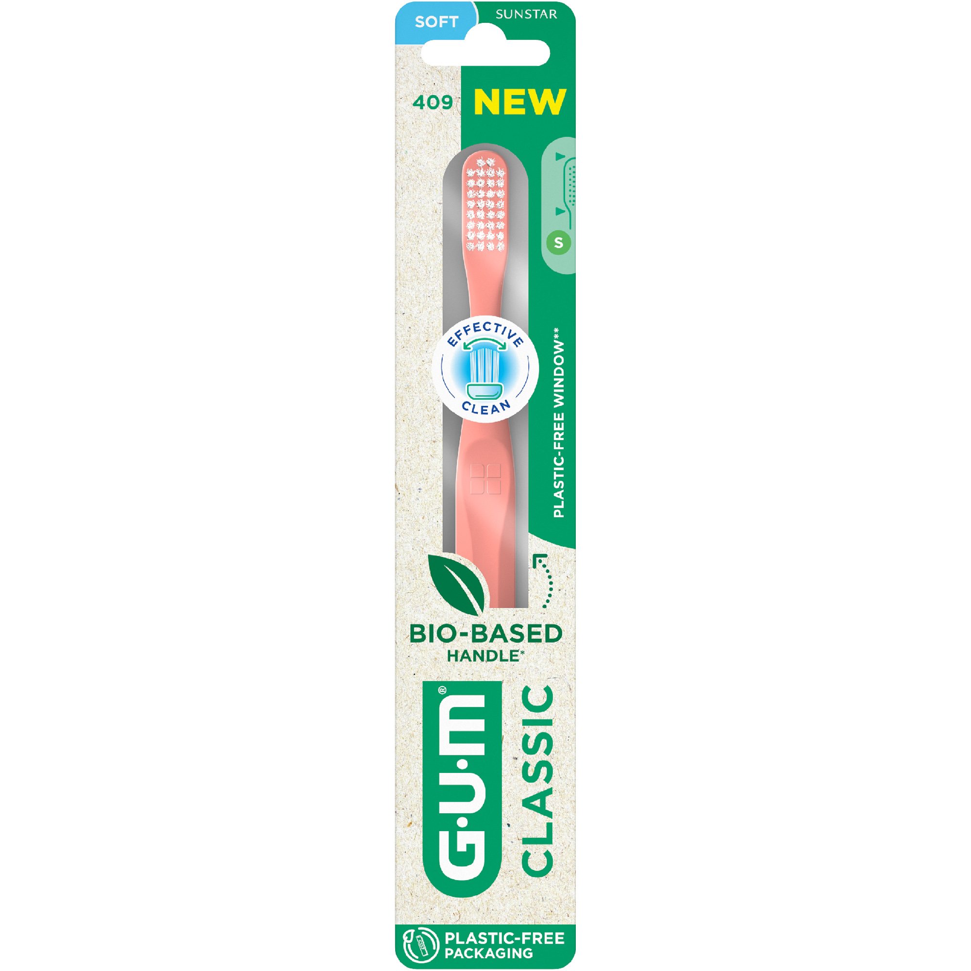 Gum Classic 409 Soft Toothbrush Μαλακή Οδοντόβουρτσα για την Καθημερινή Φροντίδα των Δοντιών & των Ούλων 1 Τεμάχιο - Ροζ