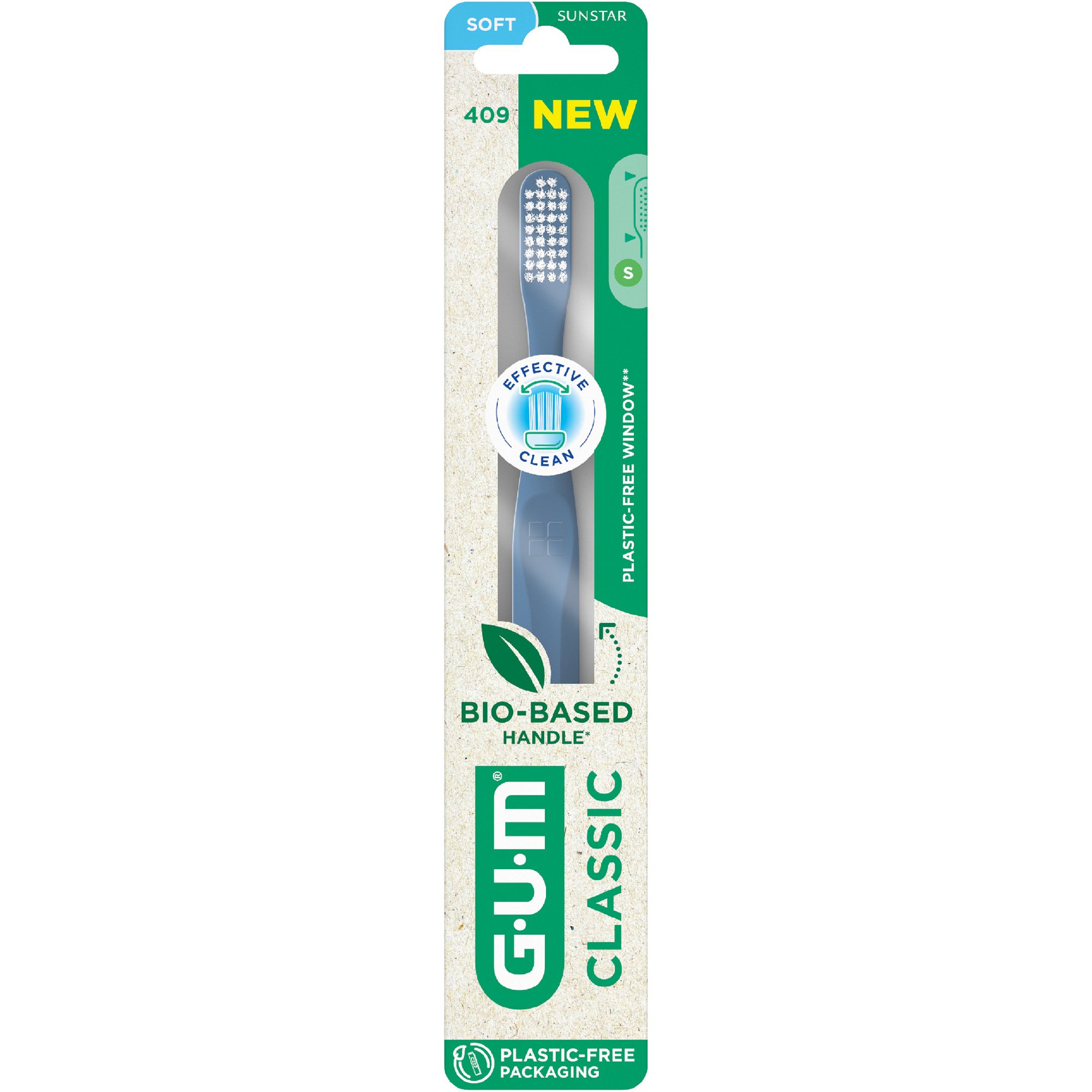 Gum Classic 409 Soft Toothbrush Μαλακή Οδοντόβουρτσα για την Καθημερινή Φροντίδα των Δοντιών & των Ούλων 1 Τεμάχιο - Μπλε