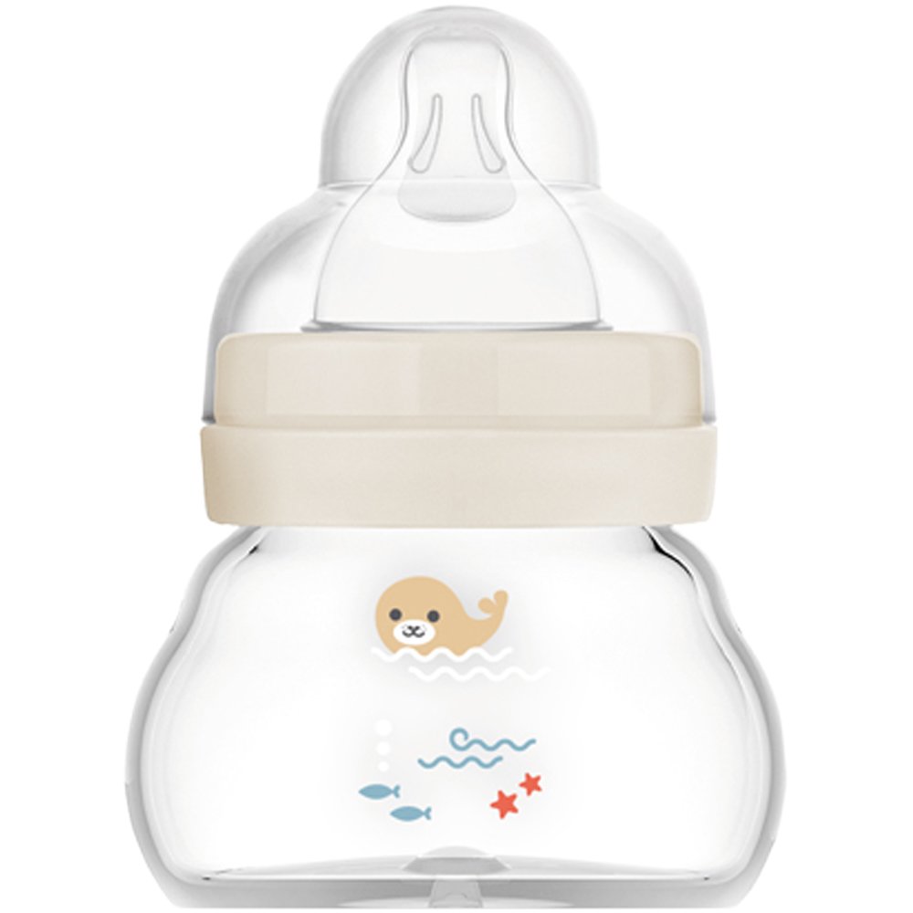 Mam Feel Good Premium Glass Baby Bottle 0m Κωδ 380SUc Γυάλινο Μπιμπερό με Θηλή Σιλικόνης με Πολύ Μικρή Ροή 90ml - Κρεμ