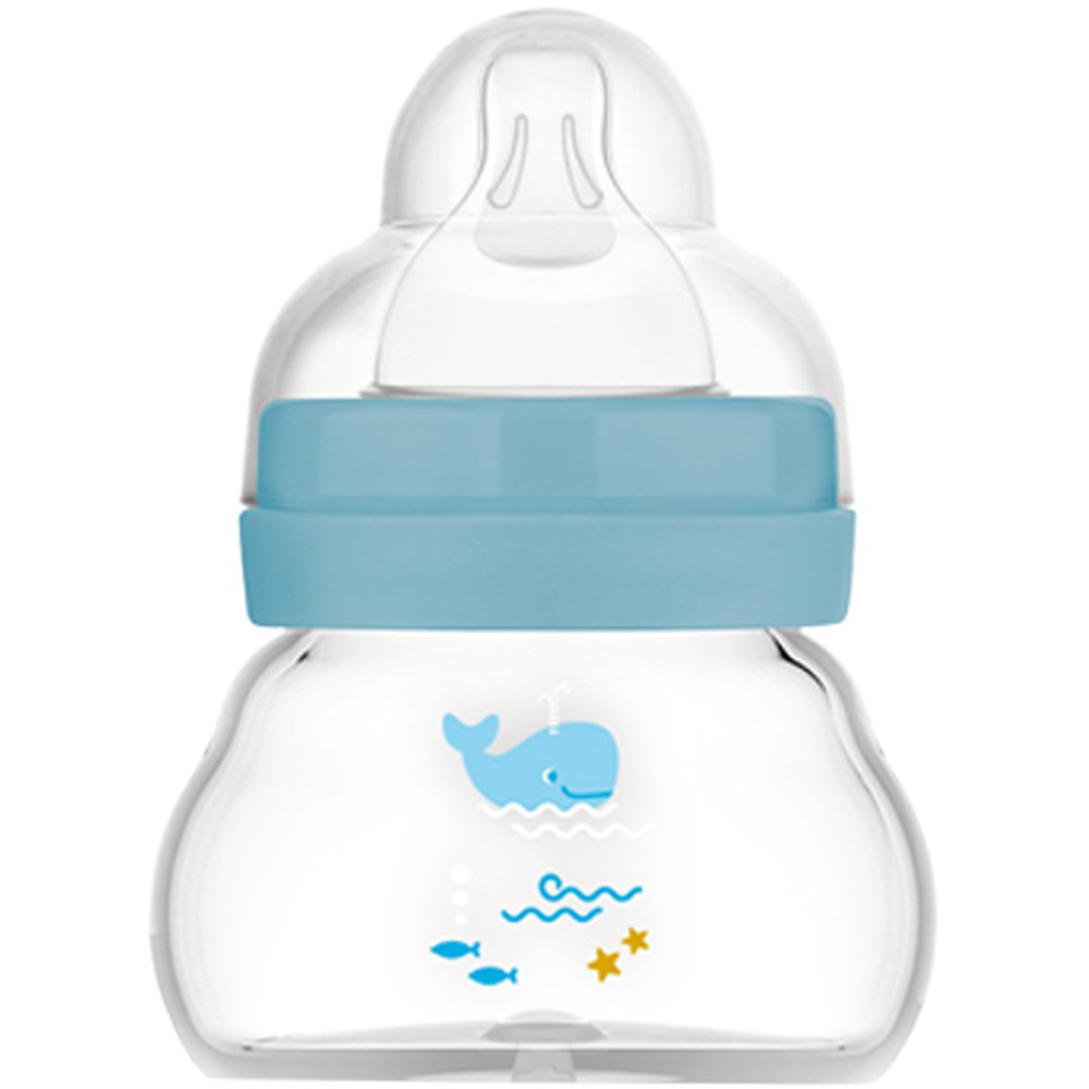 Mam Feel Good Premium Glass Baby Bottle 0m Κωδ 380SBc Γυάλινο Μπιμπερό με Θηλή Σιλικόνης με Πολύ Μικρή Ροή 90ml - Μπλε