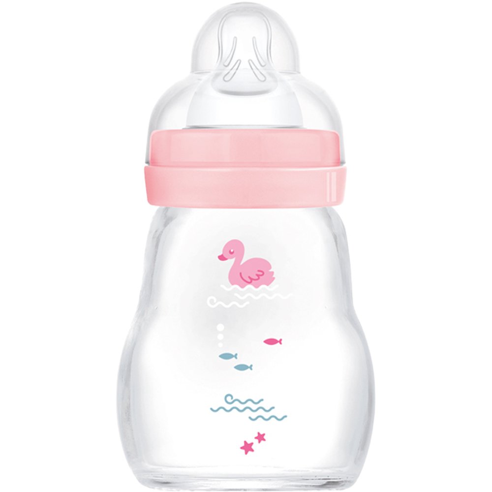 Mam Mam Feel Good Premium Glass Baby Bottle 0m+, Κωδ 370SGc Γυάλινο Μπιμπερό με Θηλή Σιλικόνης με Μικρή Ροή 170ml - Ροζ