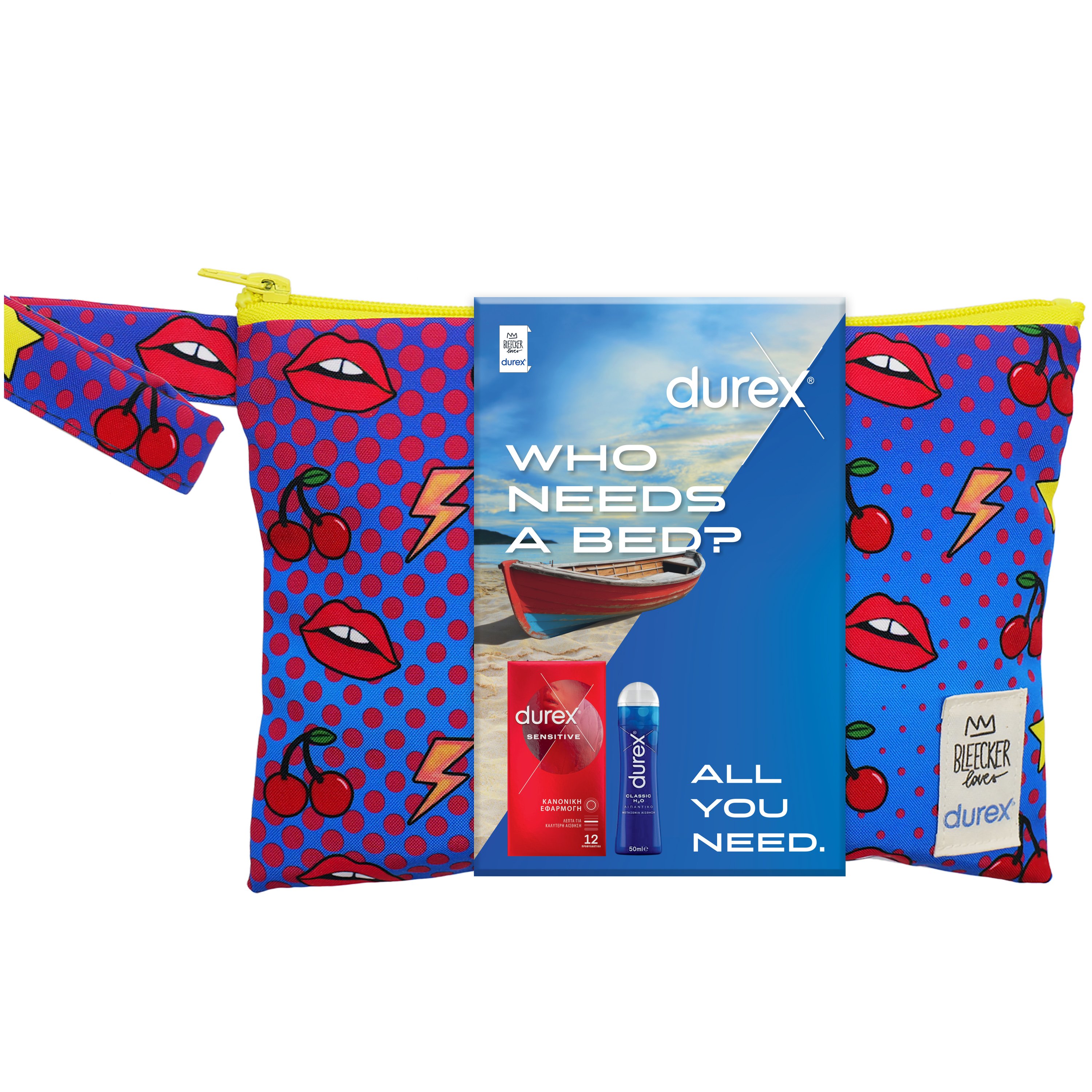 Durex Durex Promo Sensitive Condoms 12 Τεμάχια & Classic H2O Lube 50ml & Δώρο Νεσεσέρ 1 Τεμάχιο - Blue