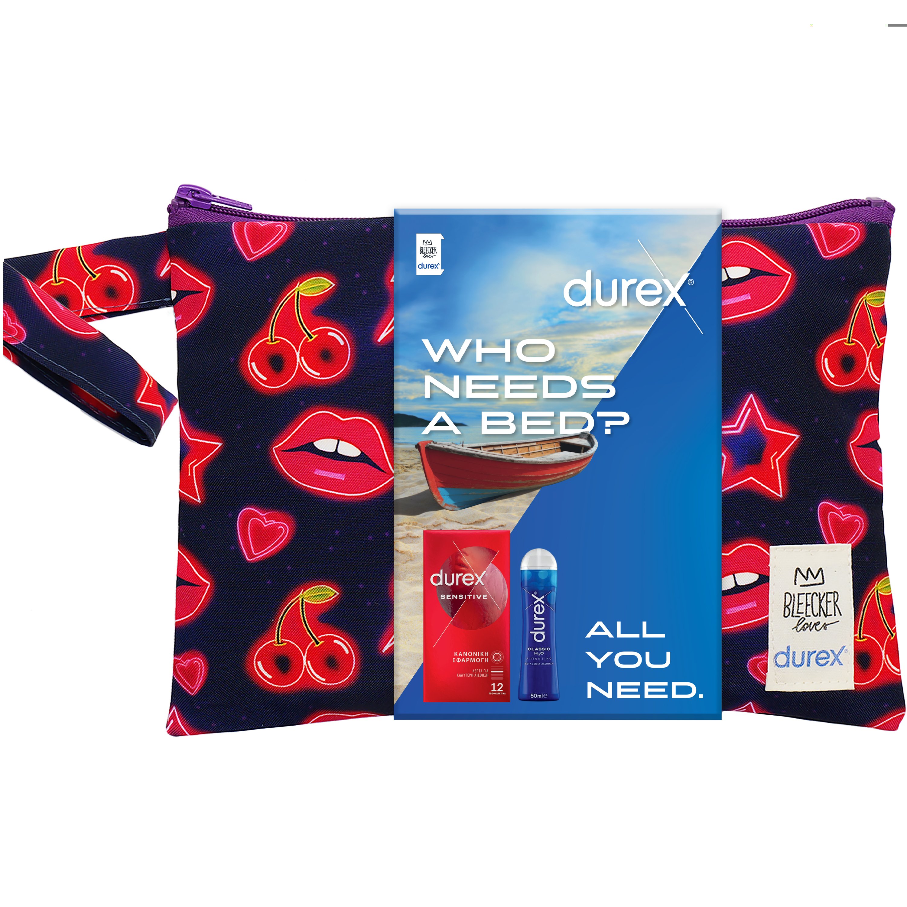 Durex Durex Promo Sensitive Condoms 12 Τεμάχια & Classic H2O Lube 50ml & Δώρο Νεσεσέρ 1 Τεμάχιο - Dark Blue