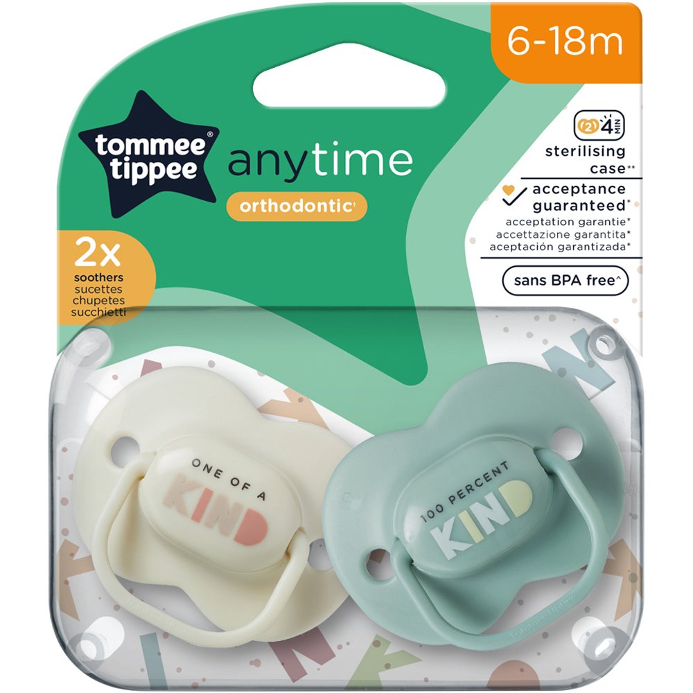Tommee Tippee Tommee Tippee Anytime Orthodontic Silicone Soother 6-18m Ορθοδοντική Πιπίλα Σιλικόνης που δεν Εμποδίζει την Σωστή Ανάπτυξη των Δοντιών 2 Τεμάχια - Λαχανί / Πράσινο