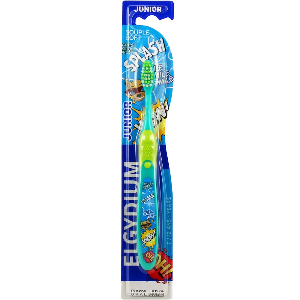 Pierre Fabre Oral Care Elgydium Junior Racoon Soft Toothbrush Μαλακή Οδοντόβουρτσα με τον Ήρωα Μασκοφόρο Ρακούν για Παιδιά από 7 Έως 12 Ετών 1 Τεμάχιο - Πράσινο