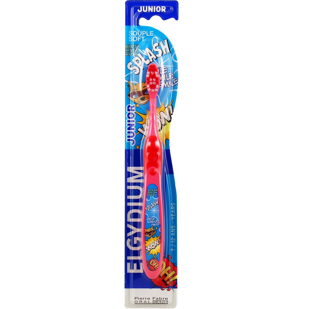 Pierre Fabre Oral Care Elgydium Junior Racoon Soft Toothbrush Μαλακή Οδοντόβουρτσα με τον Ήρωα Μασκοφόρο Ρακούν για Παιδιά από 7 Έως 12 Ετών 1 Τεμάχιο - Κόκκινο