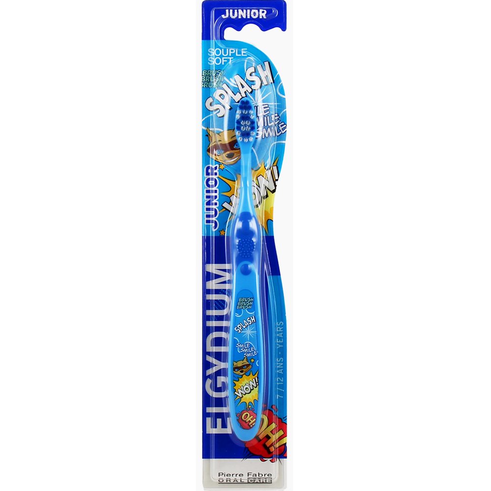 Pierre Fabre Oral Care Elgydium Junior Racoon Soft Toothbrush Μαλακή Οδοντόβουρτσα με τον Ήρωα Μασκοφόρο Ρακούν για Παιδιά από 7 Έως 12 Ετών 1 Τεμάχιο - Μπλε