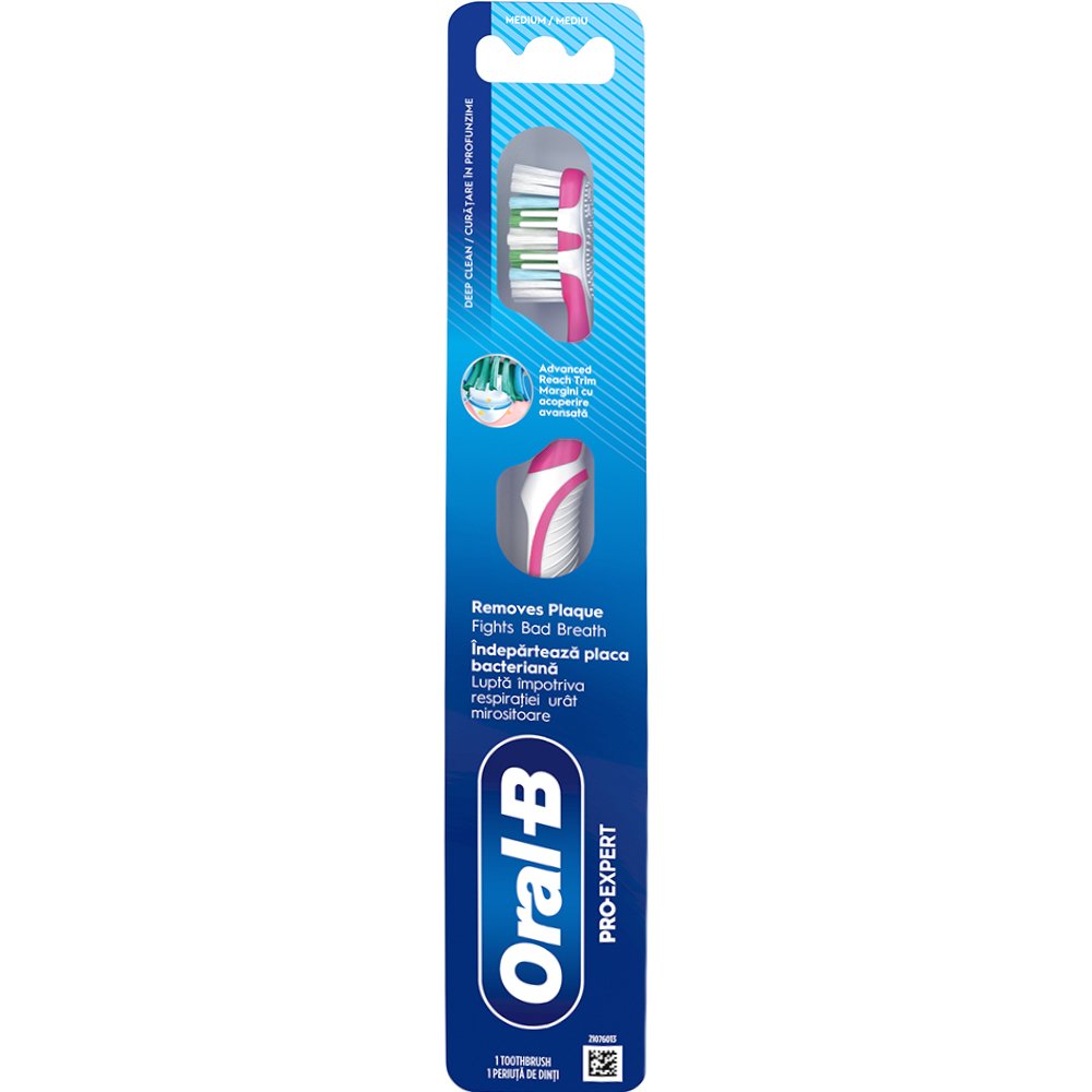 Oral-B Oral-B Pro Expert Deep Clean Medium Toothbrush Χειροκίνητη Οδοντόβουρτσα με Μεσαίας Σκληρότητας Ίνες για Αφαίρεση Πλάκας & Αντιμετώπιση της Κακοσμίας του Στόματος 1 Τεμάχιο - Ροζ