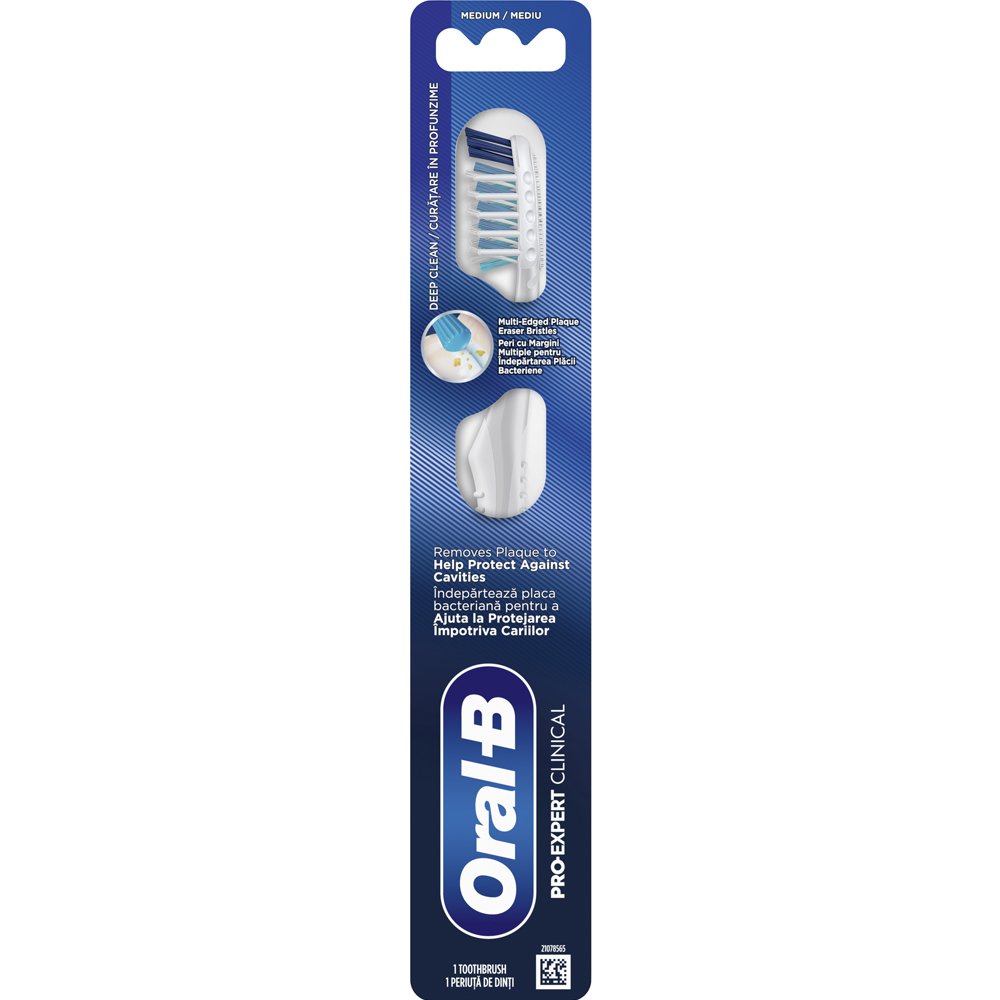 Oral-B Oral-B Pro Expert Clinical Medium Toothbrush Χειροκίνητη Οδοντόβουρτσα με Μεσαίας Σκληρότητας Ίνες για Αφαίρεση Πλάκας & Προστασία από Κοιλότητες 1 Τεμάχιο - Λευκό