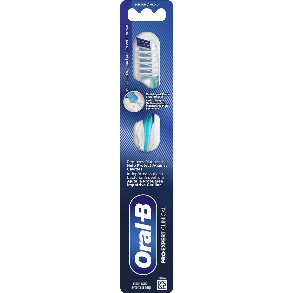 Oral-B Oral-B Pro Expert Clinical Medium Toothbrush Χειροκίνητη Οδοντόβουρτσα με Μεσαίας Σκληρότητας Ίνες για Αφαίρεση Πλάκας & Προστασία από Κοιλότητες 1 Τεμάχιο - Γαλάζιο