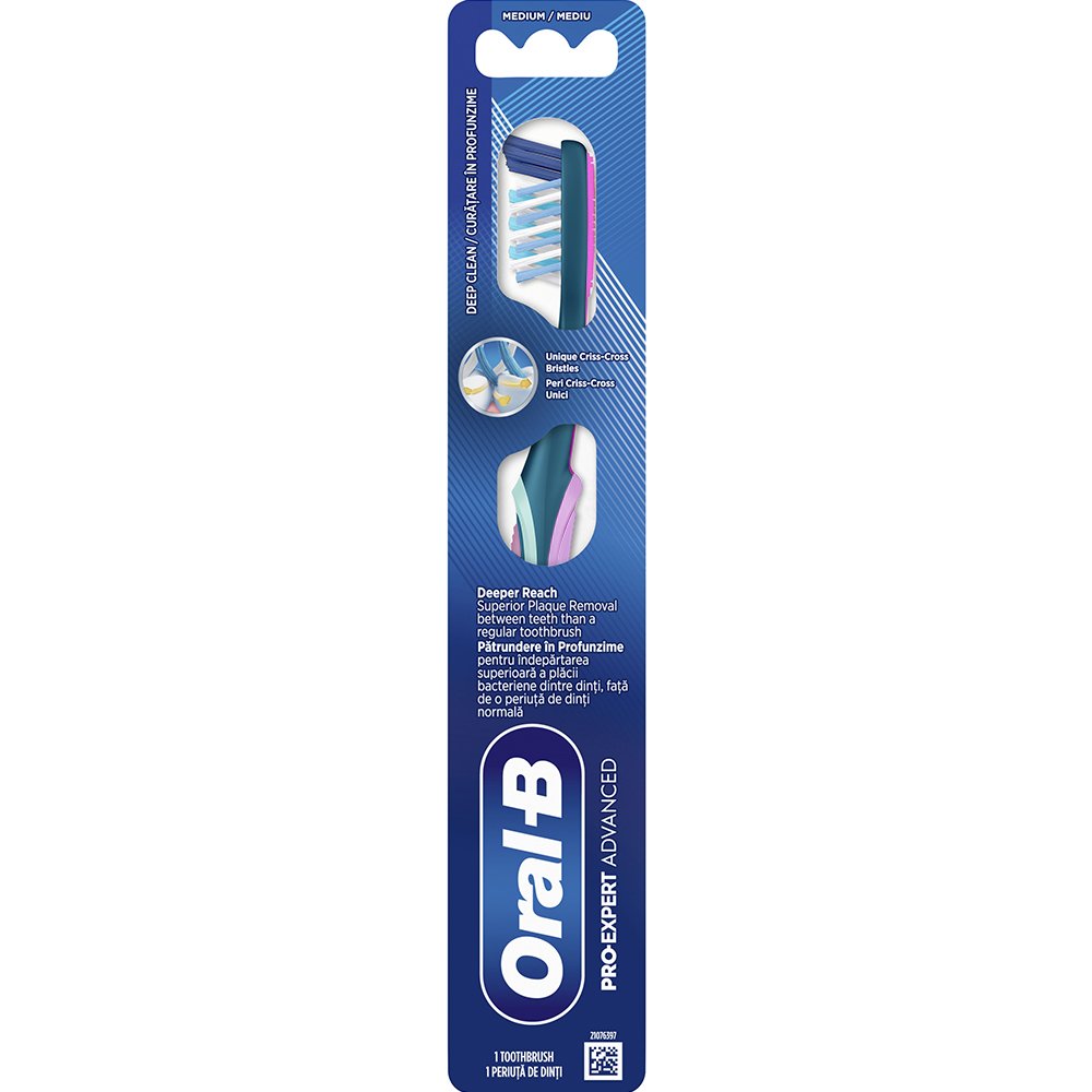 Oral-B Pro Expert Advanced Medium Toothbrush Χειροκίνητη Οδοντόβουρτσα με Μεσαίας Σκληρότητας Ίνες για Αφαίρεση Πλάκας Ακόμα & Ανάμεσα στα Δόντια 1 Τεμάχιο - Ροζ