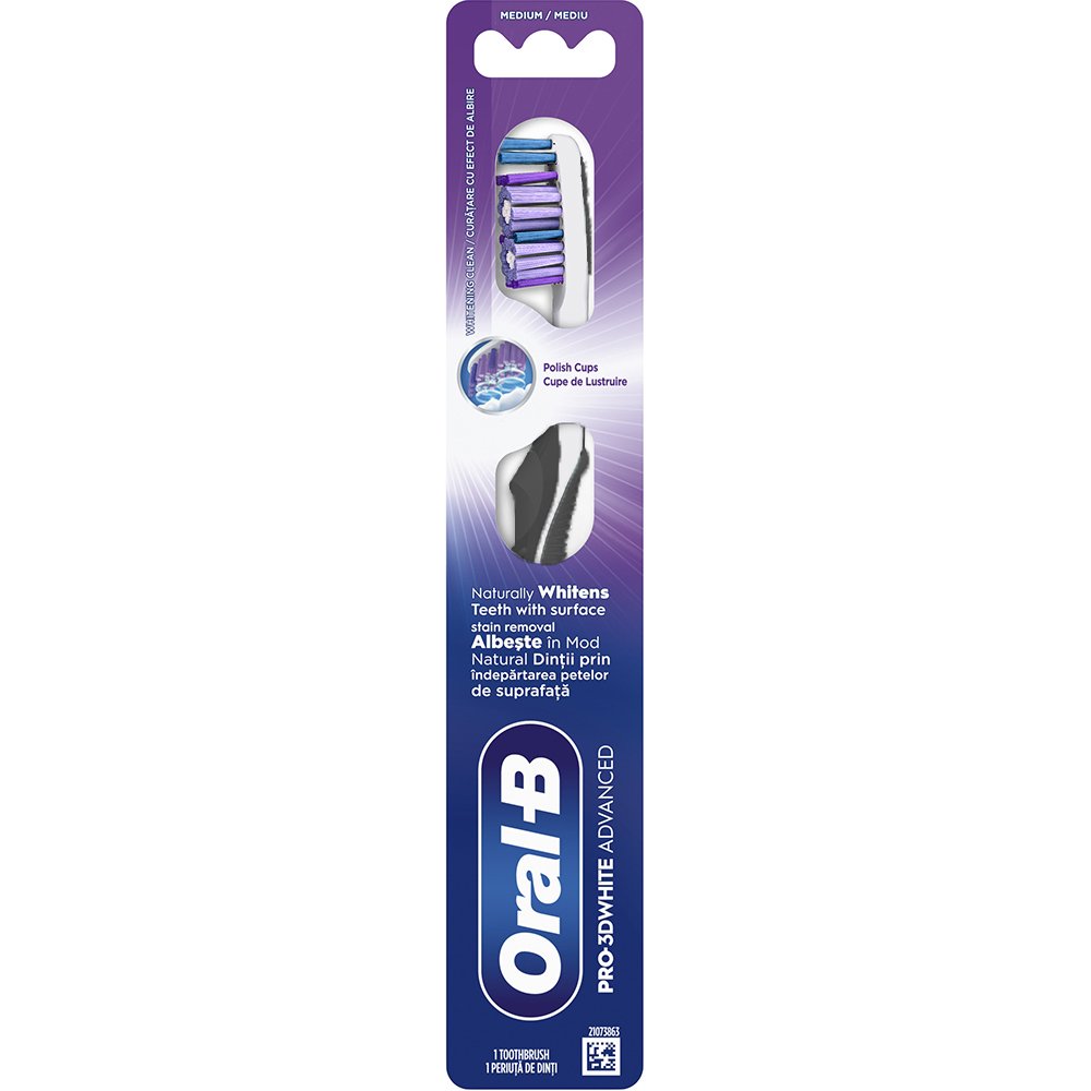 Oral-B Oral-B Pro 3D White Advanced Medium Toothbrush Χειροκίνητη Οδοντόβουρτσα με Μεσαίας Σκληρότητας Ίνες για Φυσική Λεύκανση & Βαθύ Καθαρισμό 1 Τεμάχιο - Γκρι