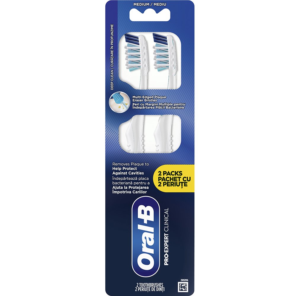 Oral-B Oral-B Promo Pro Expert Clinical Medium Toothbrush Χειροκίνητη Οδοντόβουρτσα με Μεσαίας Σκληρότητας Ίνες για Αφαίρεση Πλάκας & Προστασία από Κοιλότητες 2 Τεμάχια - Λευκό