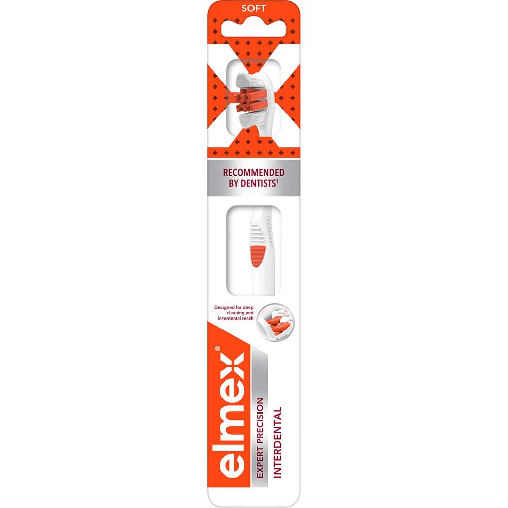 Elmex Elmex Expert Precision Interdental Soft Toothbrush Οδοντόβουρτσα με Μαλακές Ίνες για Σχολαστικό & σε Βάθος Καθαρισμό Ανάμεσα στα Δόντια & Απομάκρυνση της Βακτηριακής Πλάκας 1 Τεμάχιο - Πορτοκαλί