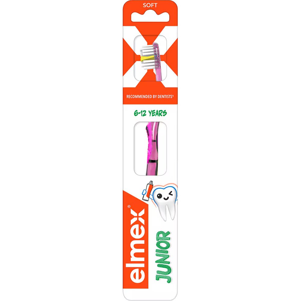 Elmex Elmex Junior 6-12 Years Soft Toothbrush Οδοντόβουρτσα με Απαλές Ίνες & Μικρή Κεφαλή για Παιδιά από 6 Έως 12 Ετών για Βαθύ Καθαρισμό Ανάμεσα στα Δόντια & Αφαίρεση της Πλάκας 1 Τεμάχιο - Ροζ