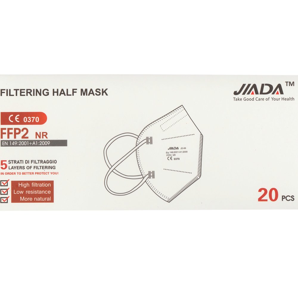 Jada Jiada Filtering Half Mask FFP2 NR Μάσκα Υψηλής Προστασίας Προδιαγραφών FFP2 NR μίας Χρήσης 20 Τεμάχια - Λευκό