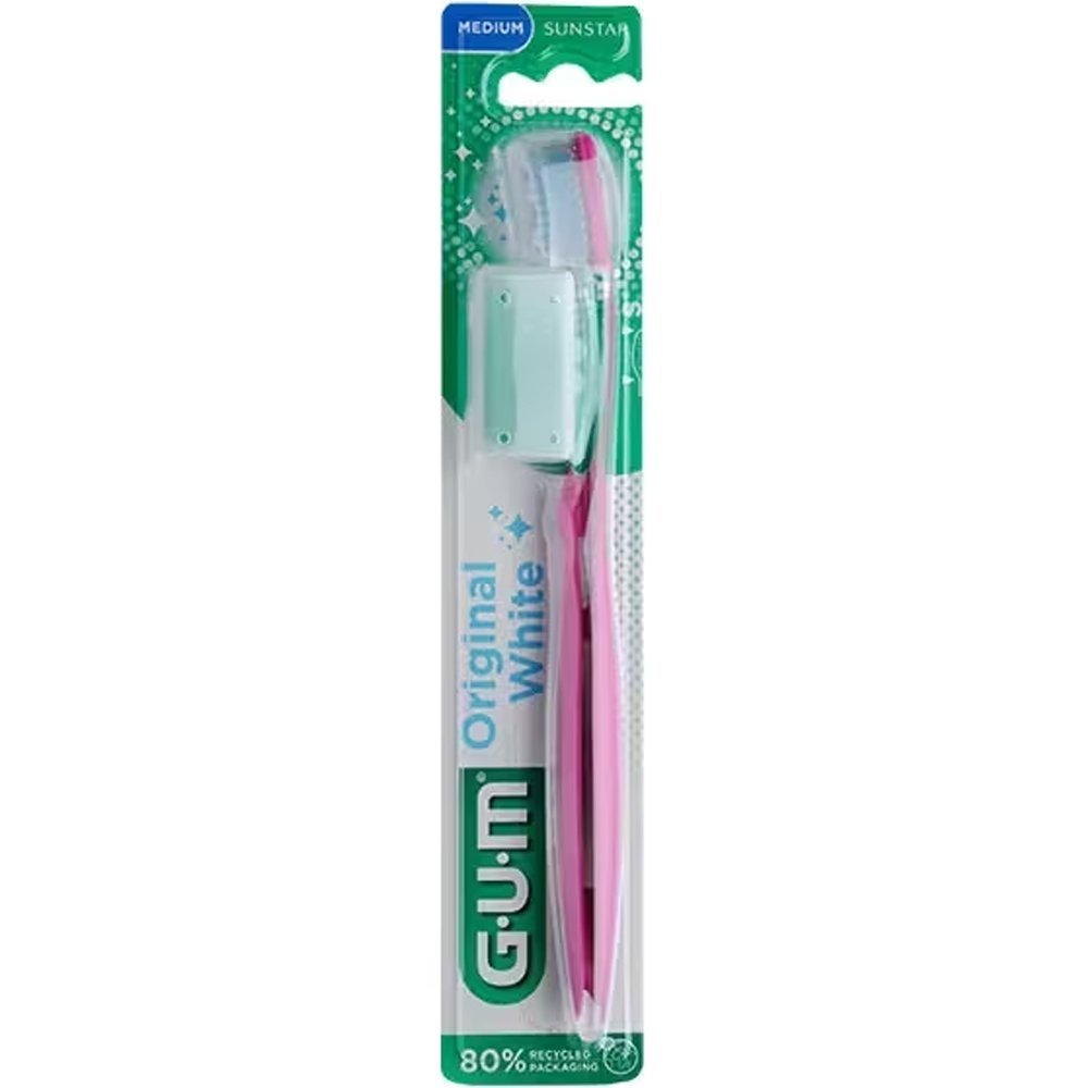 Gum Original White 563 Medium Toothbrush Μέτριας Σκληρότητας Οδοντόβουρτσα για Φυσικά Λευκά Δόντια Κάθε Μέρα, 1 Τεμάχιο - Ροζ