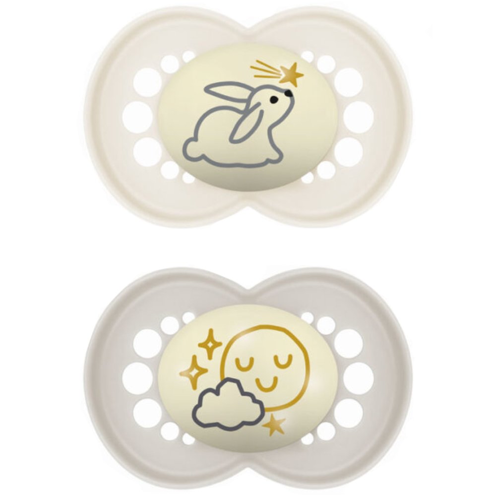 Mam Original Night Orthodontic Silicone Soother 6 - 16m Κωδ 160SUc, Ορθοδοντική Πιπίλα Σιλικόνης που Λάμπει στο Σκοτάδι 2 Τεμάχια - Μπέζ / Γκρί