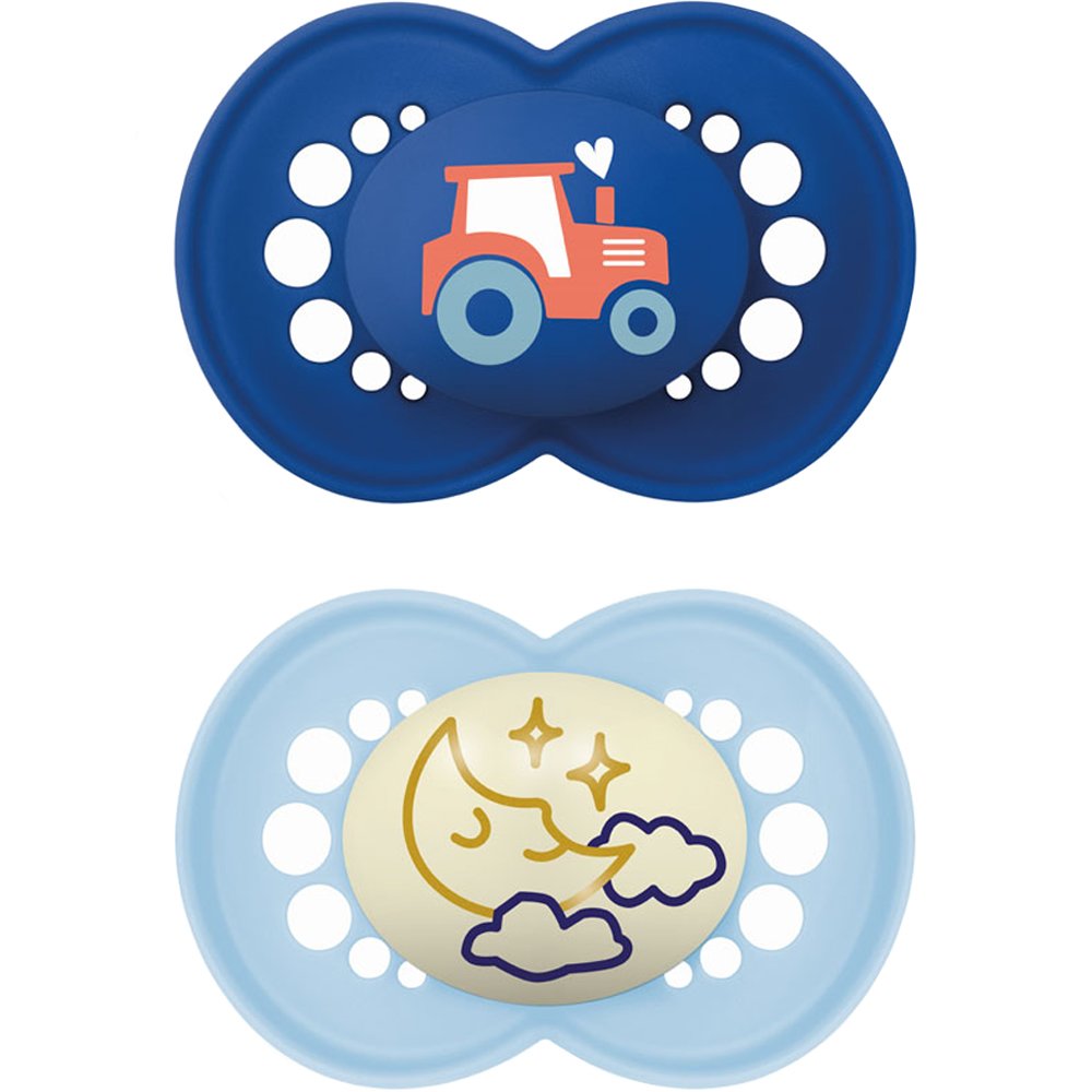 Mam Day & Night Silicone Soother 6-16m Ορθοδοντική Πιπίλα Σιλικόνης που Λάμπει στο Σκοτάδι με Θήκη Μεταφοράς, 2 Τεμάχια Κωδ 174SBc -Σκούρο Μπλε / Γαλάζιο