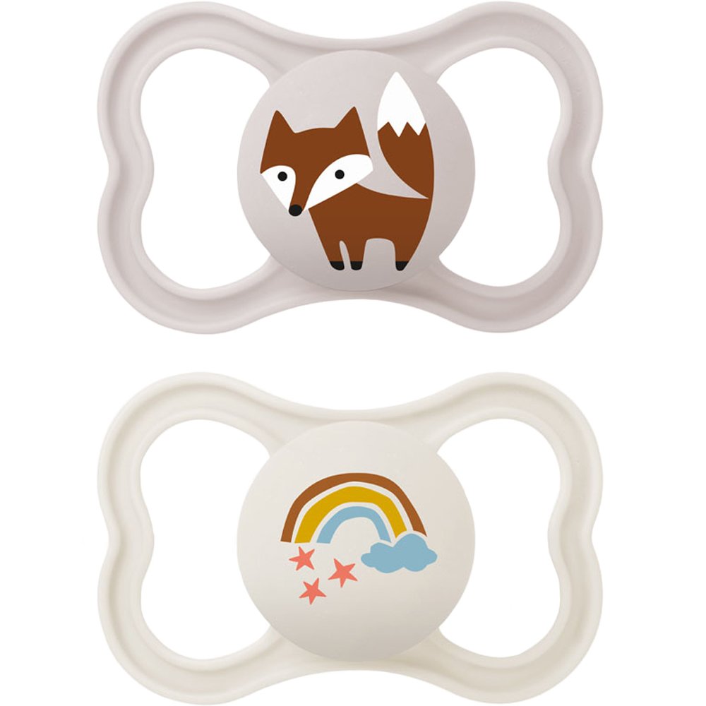Mam Air Silicone Soother 6-16m Ορθοδοντική Πιπίλα Σιλικόνης με Μεγάλες Οπές για καλύτερο Εξαερισμό του Δέρματος της Περιστοματικής Περιοχής, 2 Τεμάχια Κωδ 215SUc - Γκρι / Μπεζ