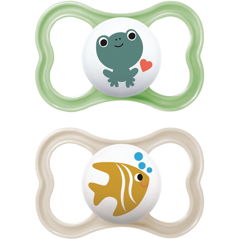Mam Air Silicone Soother 16m+ Ορθοδοντικές Πιπίλες Σιλικόνης με Θήκη Μεταφοράς, 2 Τεμάχια Κωδ 275SUc - Πράσινο / Καφέ Ανοιχτό