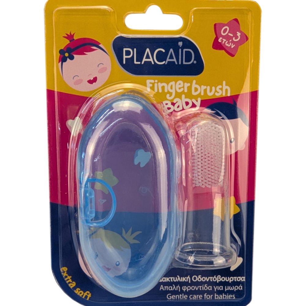 Plac Aid Plac Aid Baby Finger Toothbrush 0-3 Ετών Βρεφική Δακτυλική Οδοντόβουρτσα Σιλικόνης, 1 Τεμάχιο - Μπλε