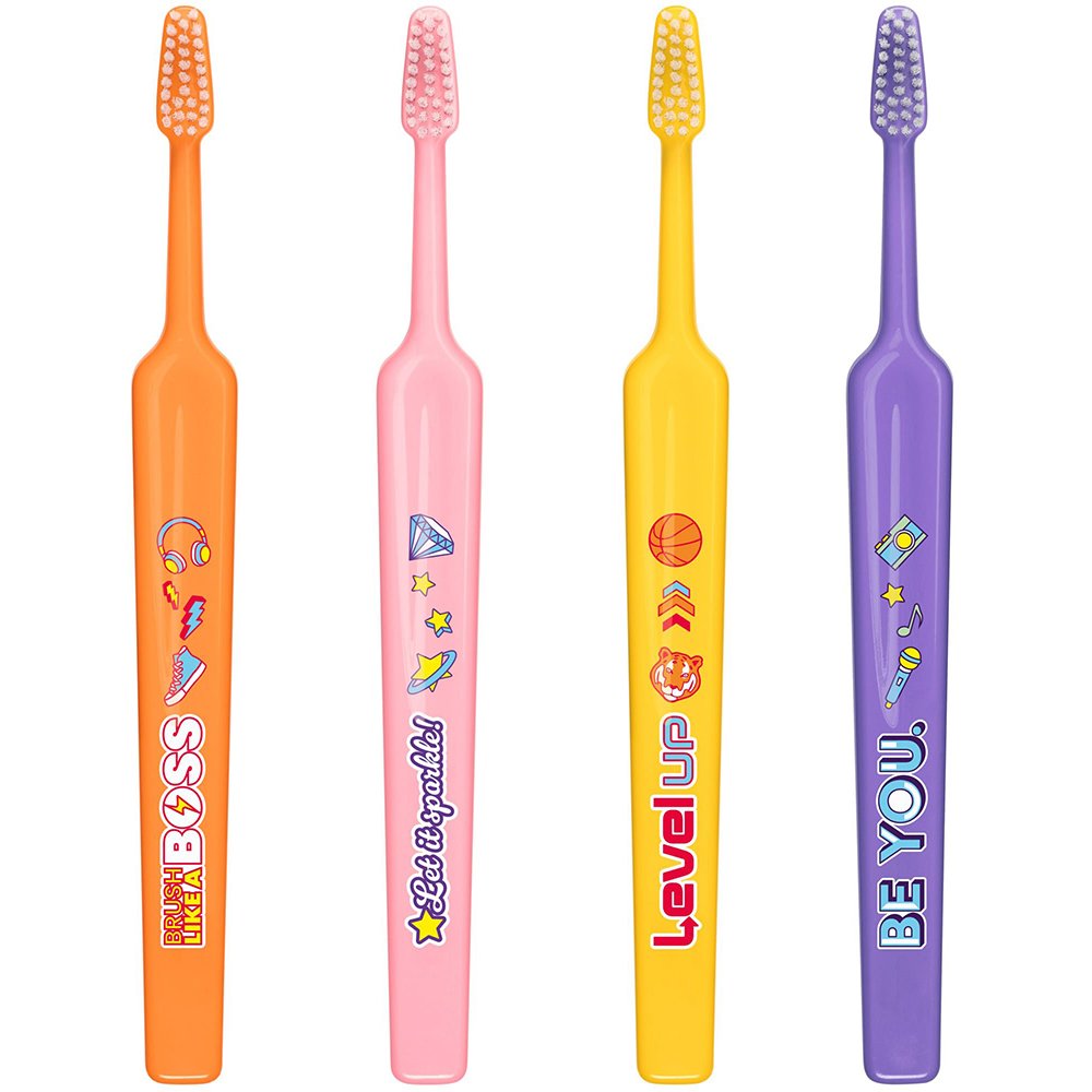TePe Kids Soft Toothbrush 6+ Years Παιδικές Οδοντόβουρτσες με Μαλακές Ίνες & Ευχάριστα Σχέδια, 4 Τεμάχια - Multicolor 9