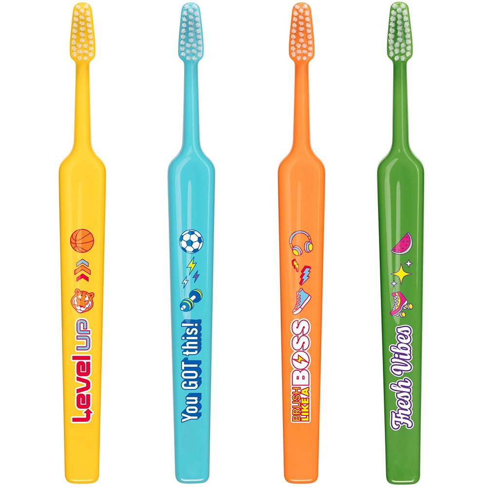 TePe Kids Soft Toothbrush 6+ Years Παιδικές Οδοντόβουρτσες με Μαλακές Ίνες & Ευχάριστα Σχέδια, 4 Τεμάχια - Multicolor 12