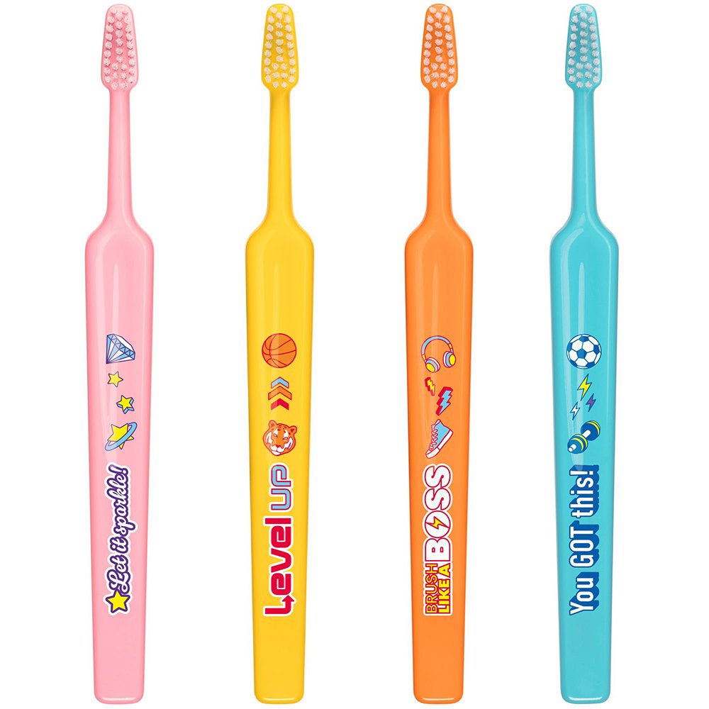 TePe Kids Soft Toothbrush 6+ Years Παιδικές Οδοντόβουρτσες με Μαλακές Ίνες & Ευχάριστα Σχέδια, 4 Τεμάχια - Multicolor 4