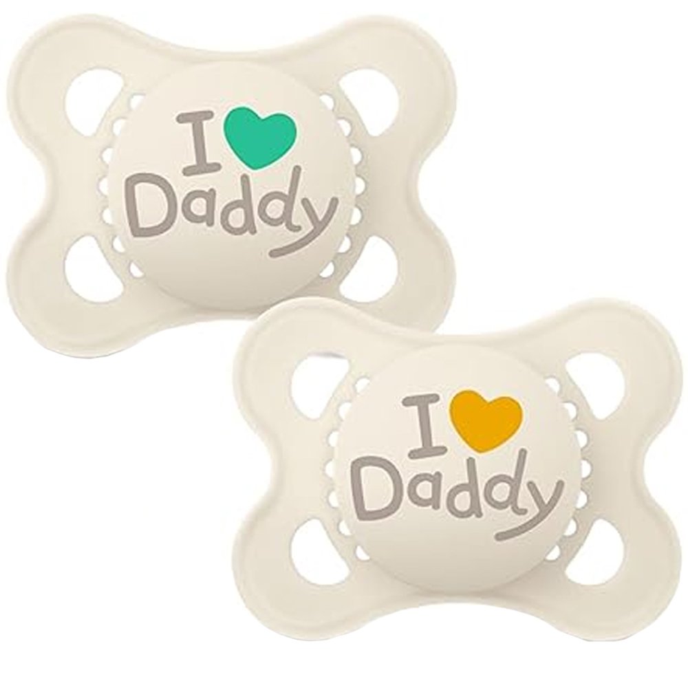 Mam Original Ι Love Daddy Silicone Soother 2-6m, Ορθοδοντική Πιπίλα με Θηλή Σιλικόνης Φιλική προς το Δερματάκι του Μωρού με Πρακτική Θήκη Μεταφοράς 2 Τεμάχια Κωδ 115SU2c - Κρεμ