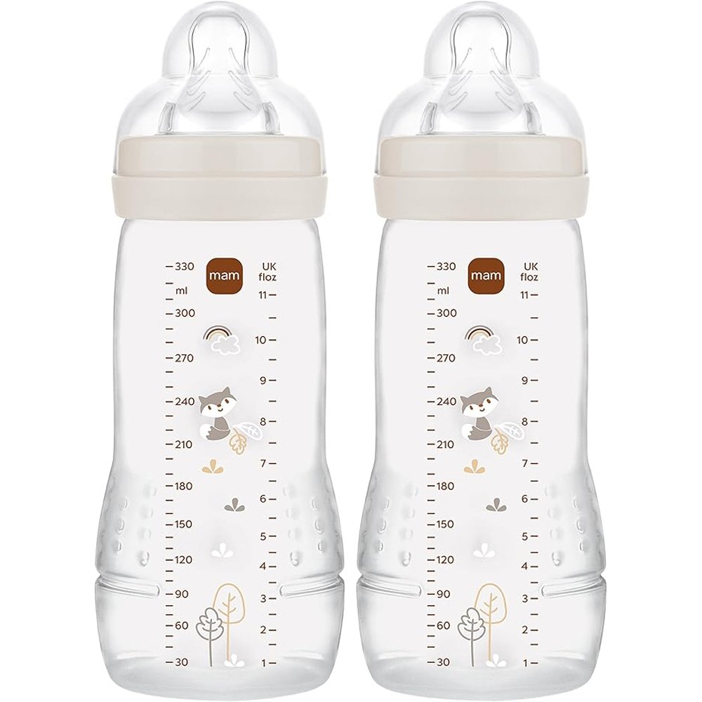 Mam Easy Active Baby Bottle 4m+ Μπιμπερό Πολυπροπυλενίου με Θηλή Σιλικόνης Μεγάλης Ροής, Κωδ 365SUc 330ml 2 Τεμάχια - Κρεμ