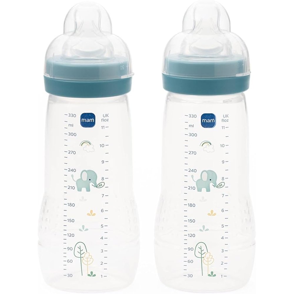 Mam Easy Active Baby Bottle 4m+ Μπιμπερό Πολυπροπυλενίου με Θηλή Σιλικόνης Μεγάλης Ροής, Κωδ 365SBc 330ml 2 Τεμάχια - Μπλε
