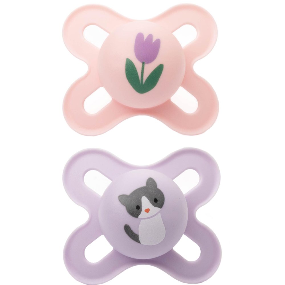 Mam Original Start Silicone Soother 0-2m 2 Τεμάχια, Κωδ 125SGc - Ροζ / Λιλά,Μικρή & Ελαφριά Ορθοδοντική Πιπίλα Σιλικόνης με Θήκη Μεταφοράς