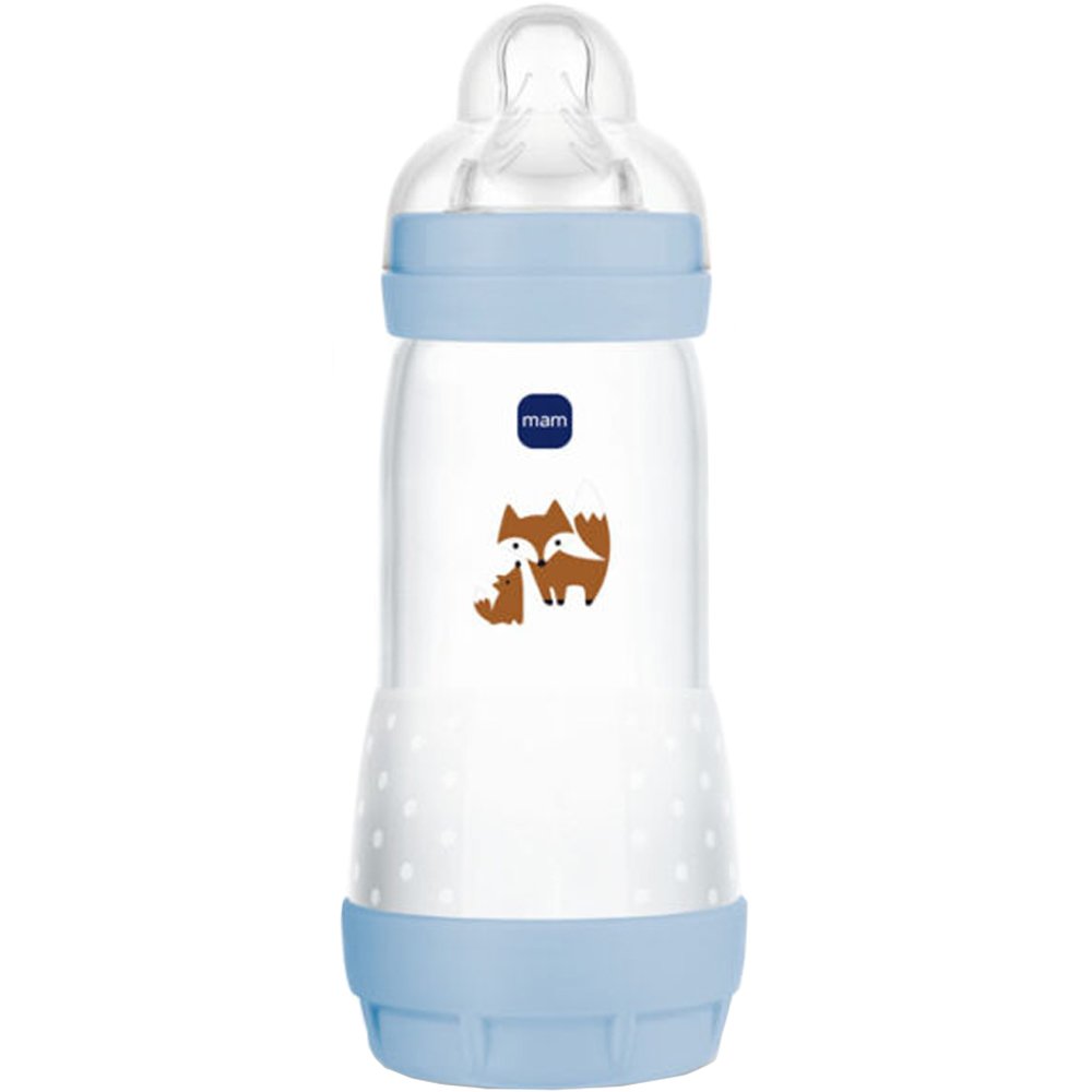 Mam Easy Start Anti-Colic Plastic Bootle 4m+ Μπιμπερό Πολυπροπυλενίου με Θηλή Σιλικόνης Μεγάλης Ροής & Σύστημα Κατά των Κολικών 320ml, Κωδ 356SBc - Μπλε 2
