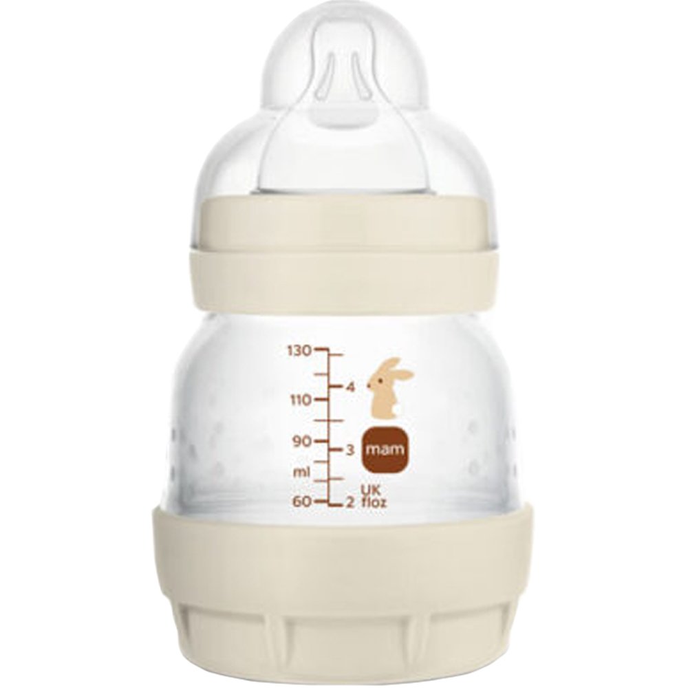 Mam Easy Start Anti-Colic Plastic Bootle 0m+ Μπιμπερό Πολυπροπυλενίου με Θηλή Σιλικόνης Πολύ Μικρής Ροής & Σύστημα Κατά των Κολικών, 130ml Κωδ 353SU1c - Κρεμ