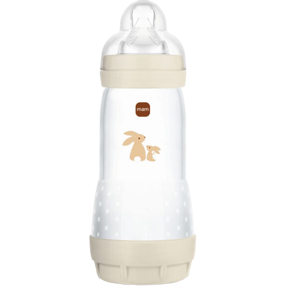 Mam Easy Start Anti-Colic Plastic Bootle 4m+ Μπιμπερό Πολυπροπυλενίου με Θηλή Σιλικόνης Μεγάλης Ροής & Σύστημα Κατά των Κολικών, 320ml Κωδ 356SU1c - Κρεμ