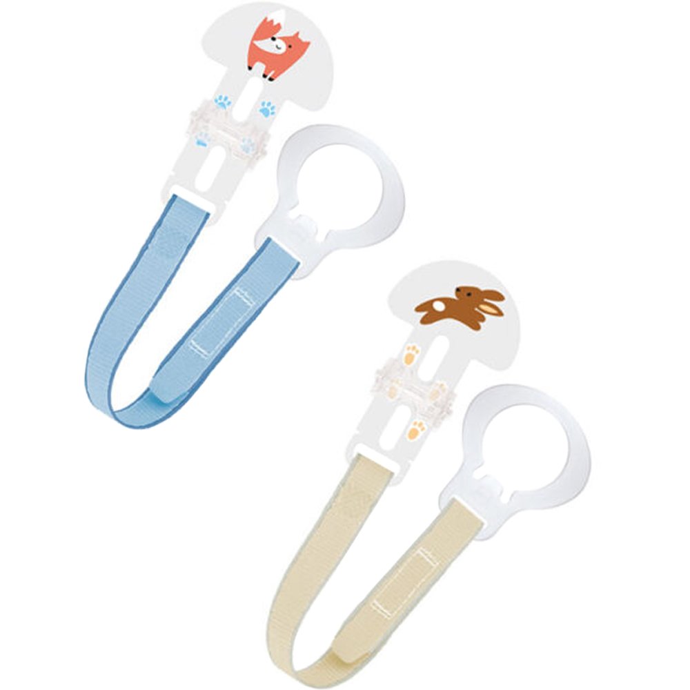 Mam Clip Set Animals 0m+ Κορδέλα Στήριξης Πιπίλας, 2 Τεμάχια Κωδ 312B - Γαλάζιο / Κρεμ