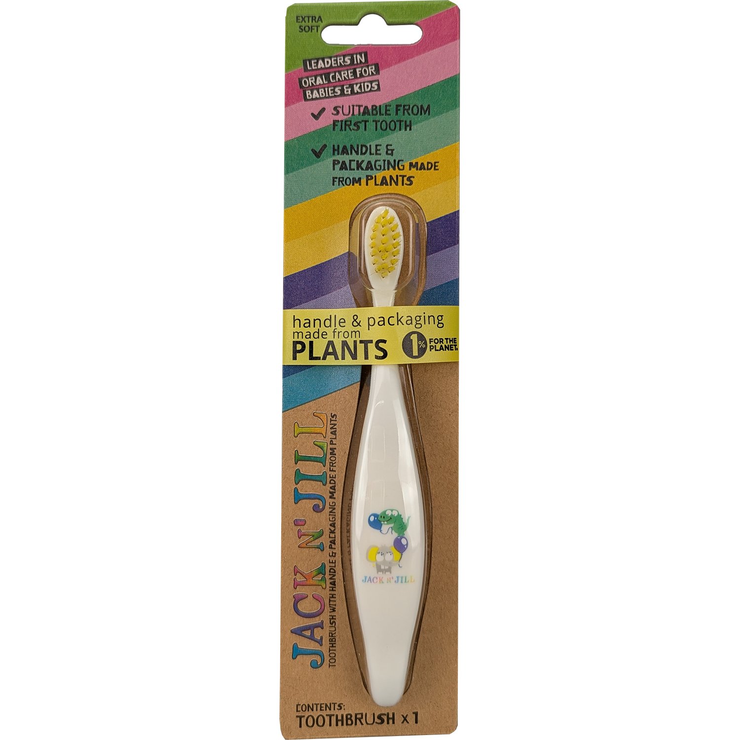 Jack n' Jill Biodegradable Kids Toothbrush Extra Soft Animal Party Βρεφική Οδοντόβουρτσα από Άμυλο Καλαμποκιού Κατάλληλη από την Πρώτη Οδοντοφυΐα 1 Τεμάχιο - Ελεφαντάκι