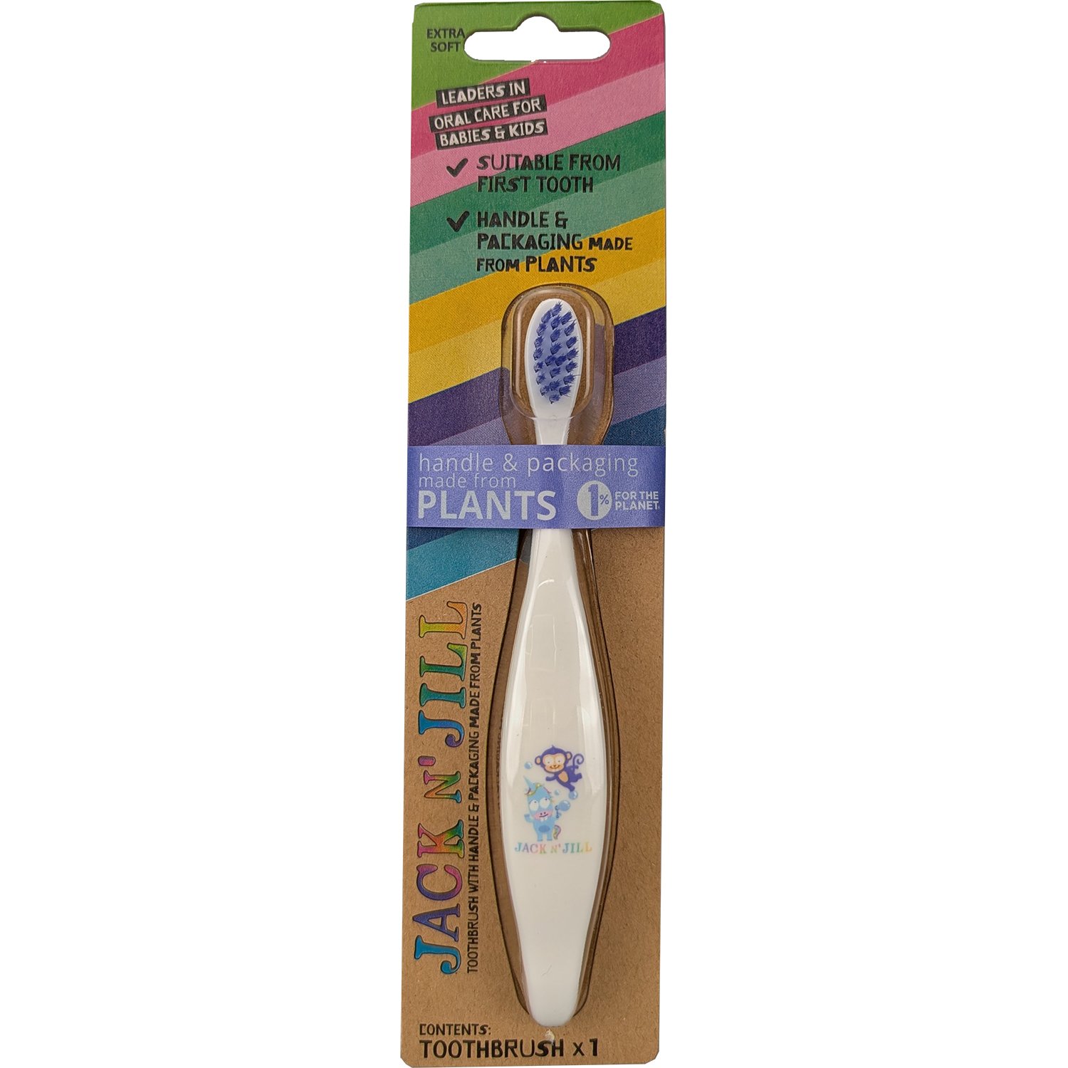 Jack n' Jill Biodegradable Kids Toothbrush Extra Soft Βρεφική Οδοντόβουρτσα από Άμυλο Καλαμποκιού Κατάλληλη από την Πρώτη Οδοντοφυΐα 1 Τεμάχιο - Μονόκερος