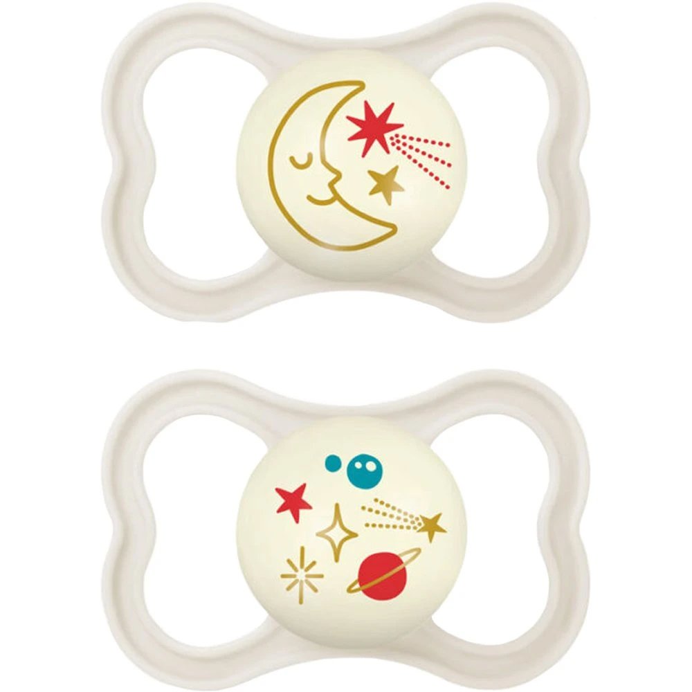 Mam Air Night Silicone Soother 6-16m Ορθοδοντική Πιπίλα Σιλικόνης με Μεγάλες Οπές για Καλύτερο Εξαερισμό του Δέρματος της Περιστοματικής Περιοχής που Λάμπει στο Σκοτάδι, 2 Τεμάχια Κωδ 217SUc - Κρεμ