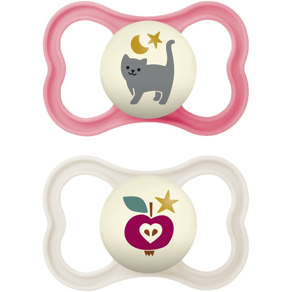 Mam Supreme Night Silicone Soother 16m+, Κωδ 298S, 2 Τεμάχια Ορθοδοντική Πιπίλα Σιλικόνης που Λάμπει στο Σκοτάδι - Ροζ / Ζαχαρί